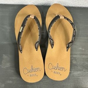 REEF Women's Cushion Flip-Flop Thong Sandal Black/Tan Sz 9‎ NEW